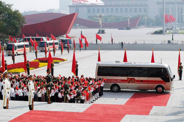 (190929) -- BEIJING, Sept. 29, 2019 -- Awardees of China s national medals and honorary titles arrive at the Great Hall of the People in Beijing, capital of China, Sept. 29, 2019. China held the presentation ceremony of the national medals and honorary titles on Sunday at the Great Hall of the People, ahead of the 70th anniversary of the founding of the People s Republic of China (PRC) on Oct. 1. ) CHINA-BEIJING-NATIONAL MEDALS-HONORARY TITLES-PRC FOUNDING-70TH ANNIVERSARY (CN) LiuxBin 
