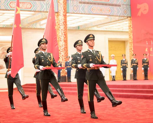 (190929) -- BEIJING, Sept. 29, 2019 -- Guards of honor escort the Medal of the Republic, the Friendship Medal and the Medal for recipients of national honorary titles during the presentation ceremony in the Great Hall of the People in Beijing, capital of China, Sept. 29, 2019. China held the presentation ceremony of the national medals and honorary titles on Sunday at the Great Hall of the People, ahead of the 70th anniversary of the founding of the People s Republic of China (PRC) on Oct. 1. ) CHINA-BEIJING-NATIONAL MEDALS-HONORARY TITLES-PRC FOUNDING-70TH ANNIVERSARY (CN) DingxHaitao 