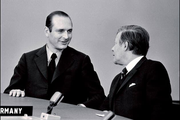 Prime Minister Jacques Chirac, of France, left, and Chancellor Helmut Schmidt of Germany, right, attend the North Atlantic Treaty Organization (NATO) North Atlantic Council Meeting at the level of Heads of State and Government in Brussels, Belgium on June 26, 1974. The NATO Heads of Government signed a Declaration on Atlantic Relations approved and published by the North Atlantic Council in Ottawa. Credit: NATO via CNP AdMedia 245595 1974-06-26 Brussels Etats-Unis  Copyright: xAdMediax STAR_245595_007