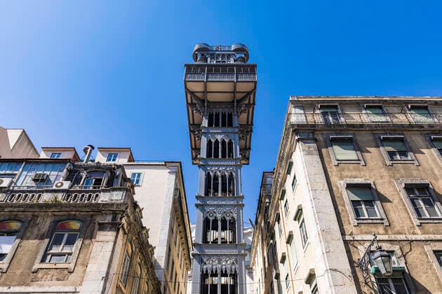 Portugal, Lisbon, Low angle view of Santa Justa Lift  WDF05281