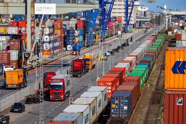 DEU, Germany, Baden Württemberg, Mannheim, 19 09 2019 The Port of Mannheim is one of the most important inland ports in Europe Mannheim opened its first container terminal in an inland port in 1968