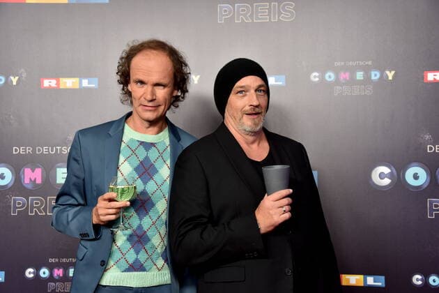 Comedian Olaf Schubert , l r, and Torsten Sträter come to Cologne on 02 10 2019 for the award of the 20 German Comedy Prize 2019, which is awarded annually to comedians for comedy shows and moderations.