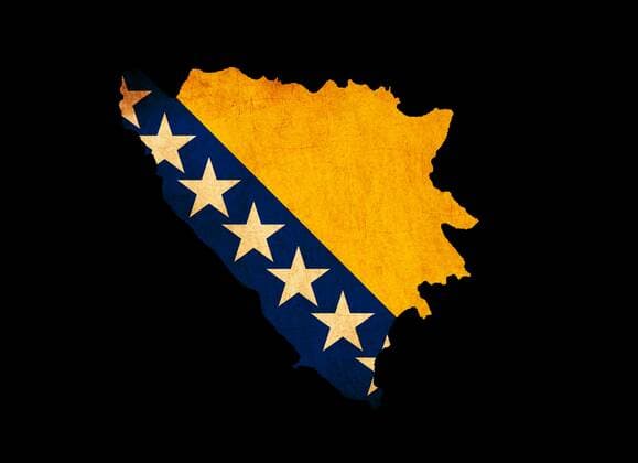 Map outline of Bosnia Herzegovina with flag insert grunge effect 03D07336