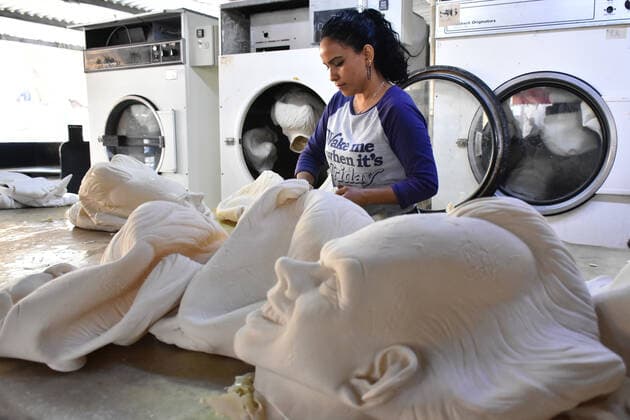 Manufacturing of Pennywise latex mask JIUTEPEC, MEXICO - OCTOBER 8: A REV Factory worker is seen during a manufacturing process of latex mask of the fictional character Pennywise to sale during the Halloween celebrations in Jiutepec, Morelos on October 8, 2019 in Jiutepec, Morelos. Pennywise is a fictional character created by writer Stephen King for his horror novel It, in which he is the main antagonist and villain  Copyright: xCarlosxTischlerx EYE_9007