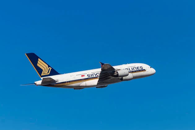 DEU, Germany, Hesse, Frankfurt am Main, 21 09 2019 Airport Frankfurt Main, FRA, Fraport, apron with terminal and aircraft at take-off Registration 9V SKG, Singapore Airlines, Airbus A380 841