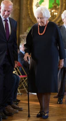 Queen Paola of Belgium pictured during a royal visit to the ceremony ceremony for the Terre d avenir Focus Aarde science awards in Brussels Academy palace, Wednesday 09 October 2019. This award is an initiative of Queen Paola foundation organised in collaboration with Dirk Frimout foundation.  BENOITxDOPPAGNE 05683435