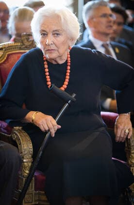 Queen Paola of Belgium pictured during a royal visit to the ceremony ceremony for the Terre d avenir Focus Aarde science awards in Brussels Academy palace, Wednesday 09 October 2019. This award is an initiative of Queen Paola foundation organised in collaboration with Dirk Frimout foundation.  BENOITxDOPPAGNE 05683421