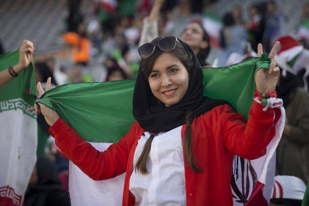 October 10, 2019, Tehran, Iran: Iranian women cheer as they arrive at the Azadi Stadium to watch the 2022 World Cup qualifier soccer match between Iran and Cambodia, in Tehran, Iran. Iranian women were freely allowed into the stadium for the first time in decades. They had been banned since 1981. Tehran Iran - ZUMAf146 20191010_zip_f146_035 Copyright: xRouzbehxFouladix