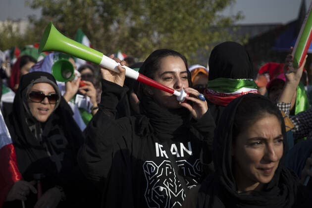October 10, 2019, Tehran, Iran: Iranian women cheer as they arrive at the Azadi Stadium to watch the 2022 World Cup qualifier soccer match between Iran and Cambodia, in Tehran, Iran. Iranian women were freely allowed into the stadium for the first time in decades. They had been banned since 1981. Tehran Iran - ZUMAf146 20191010_zip_f146_049 Copyright: xRouzbehxFouladix