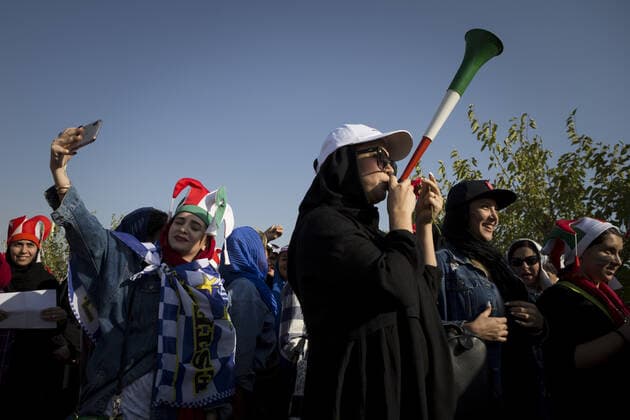October 10, 2019, Tehran, Iran: Iranian women cheer as they arrive at the Azadi Stadium to watch the 2022 World Cup qualifier soccer match between Iran and Cambodia, in Tehran, Iran. Iranian women were freely allowed into the stadium for the first time in decades. They had been banned since 1981. Tehran Iran - ZUMAf146 20191010_zip_f146_044 Copyright: xRouzbehxFouladix