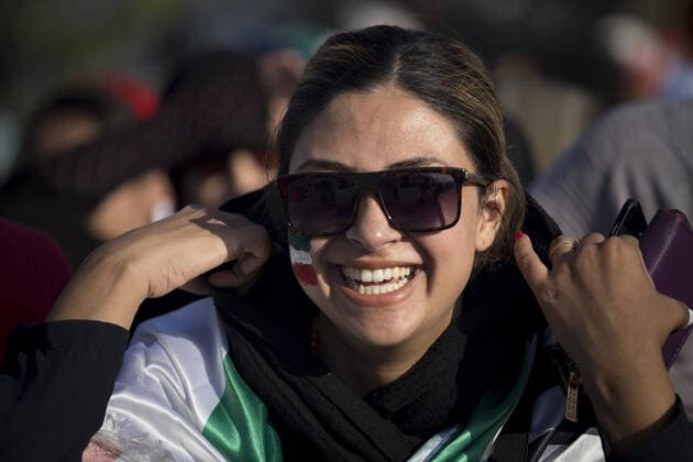 October 10, 2019, Tehran, Iran: Iranian women cheer as they arrive at the Azadi Stadium to watch the 2022 World Cup qualifier soccer match between Iran and Cambodia, in Tehran, Iran. Iranian women were freely allowed into the stadium for the first time in decades. They had been banned since 1981. Tehran Iran - ZUMAf146 20191010_zip_f146_053 Copyright: xRouzbehxFouladix