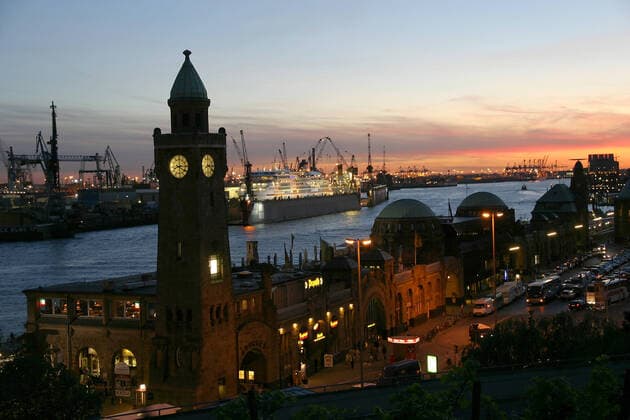 Germany, Hamburg, port, landing bridges, night photo, McPBBO McPBBO
