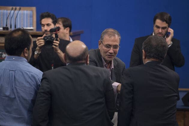 October 14, 2019, Tehran, Iran: Iranian government spokesman, ALI RABIEI (C), arrives before Iranian President HASSAN ROUHANI press conference in Tehran, Iran. Tehran Iran - ZUMAf146 20191014_zip_f146_059 Copyright: xRouzbehxFouladix