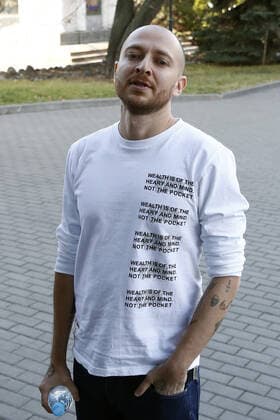 MOSCOW, RUSSIA - OCTOBER 16, 2019: Hip hop artist Oxxxymiron (Miron Fyodorov) outside the Moscow City Court ahead of a hearing into the Moscow case over July 27 unauthorized rally, Higher School of Economics student Yegor Zhukov appealing against extended arrest. Artyom Geodakyan TASS  TS0BF087