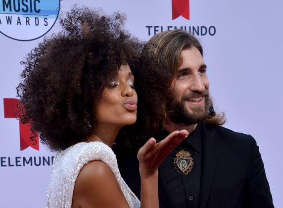 (L-R) Actors Jeimy Osorio and Rodrigo Giménez arrive for the fifth annual Latin American Music Awards at the Dolby Theatre in the Hollywood section of Los Angeles on Thursday, October 17, 2019. The annual event honors outstanding achievements for artists in the Latin music industry.  LAP20191017258 JIMxRUYMEN
