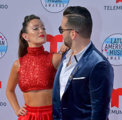TV personality Carla Medina and Producer Francisco Cáceres arrive for the fifth annual Latin American Music Awards at the Dolby Theatre in the Hollywood section of Los Angeles on Thursday, October 17, 2019. The annual event honors outstanding achievements for artists in the Latin music industry.  LAP20191017093 JIMxRUYMEN