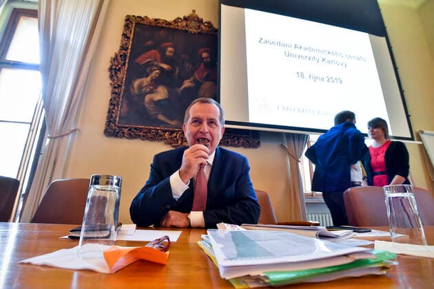 Charles University (UK) Rector Tomas Zima is to propose a new commission for discuss parameters and criteria for the university s cooperation with commercial partners, after Home Credit gave up its partnership following its criticism by the Faculty of Arts and others in Karolinum, Prague, Czech Republic, October 18, 2019. (CTKxPhoto VitxSimanek) CTKPhotoP201910180484001  VIS 009