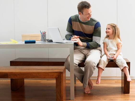Father and daughter using laptop and cell phone,model released, Symbolfoto,property released 03B66736