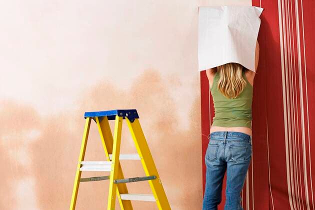 Woman Wallpapering,model released, Symbolfoto,property released 03B74050