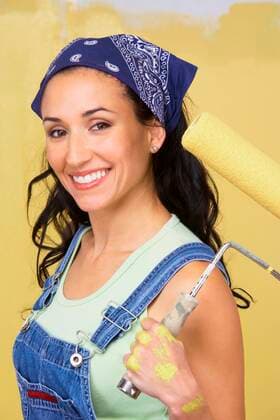 Woman Holding Paint Roller,model released, Symbolfoto,property released 03B76959