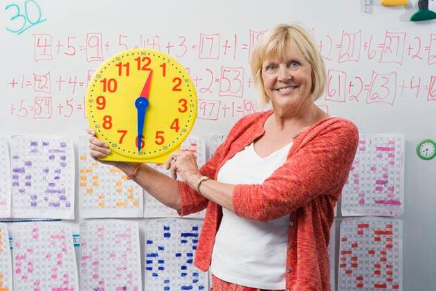 Teacher Showing Class a Clock,model released, Symbolfoto,property released 03C04640