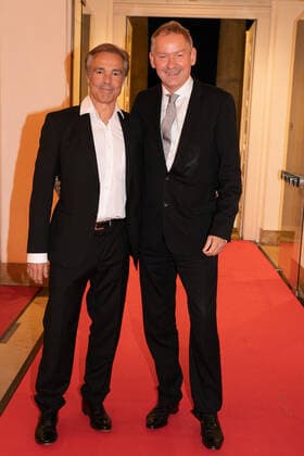 Hannover, Award of the Leibniz Ring Hannover to marine biologist Prof Dr Antje Boetius, Laudatio Hannes Jaenicke, in the Hannover Congress Centrum, Lutz Marmor with Hannes Jaenicke,