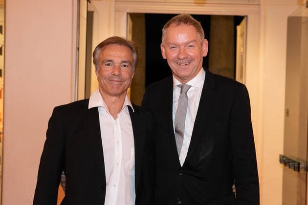 Hannover, Award of the Leibniz Ring Hannover to marine biologist Prof Dr Antje Boetius, Laudatio Hannes Jaenicke, in the Hannover Congress Centrum, Lutz Marmor with Hannes Jaenicke,