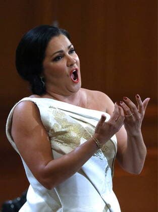 MOSCOW, RUSSIA â€“ OCTOBER 21, 2019: Soprano Anna Netrebko performs at a charity concert titled Dmitri Hvorostovsky and Friends for Children , at the Grand Hall of the Moscow Conservatory. Sergei Karpukhin TASS  TS0BFC3D