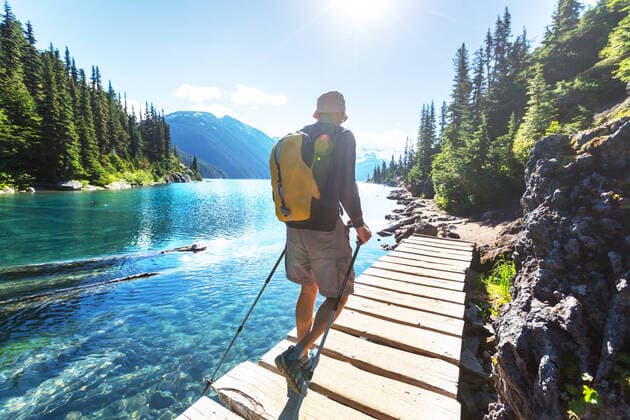 Hike to turquoise waters of picturesque Garibaldi Lake near Whistler, BC, Canada. Very popular hike destination in British Columbia.,model released, Symbolfoto ING_19071_29742