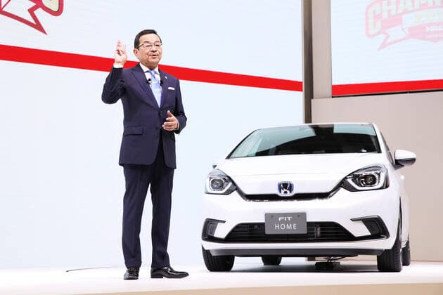Honda s President and CEO Takahiro Hachigo shows the new Honda Fit during the 46th Tokyo Motor Show 2019 in Tokyo, Japan on October 23, 2019.  (115031490)