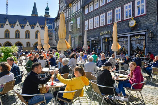 Eiscafe, market place, Goslar, Lower Saxony, Germany