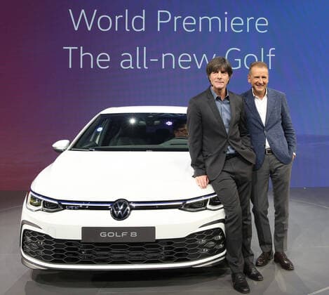 Wolfsburg Lower Saxony Volkswagen, VW, PraÌˆsentation Golf 8, Golf VIII in Wolfsburg, Autostadt, Hafen 1, picture shows national coach Joachim Löw with VW boss Herbert Diess