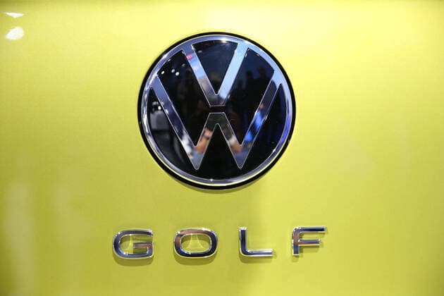 Wolfsburg Lower Saxony Volkswagen, VW, PraÌˆsentation Golf 8, Golf VIII in Wolfsburg, Autostadt, Hafen 1, picture shows detail logo lettering Golf at rear