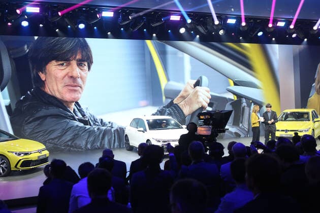 Wolfsburg Lower Saxony Volkswagen, VW, PraÌˆsentation Golf 8, Golf VIII in Wolfsburg, Autostadt, Hafen 1, picture shows national coach Joachim Löw in interview