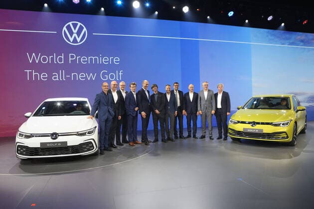 Wolfsburg Lower Saxony Volkswagen, VW, PraÌˆsentation Golf 8, Golf VIII in Wolfsburg, Autostadt, Hafen 1, picture shows group photo