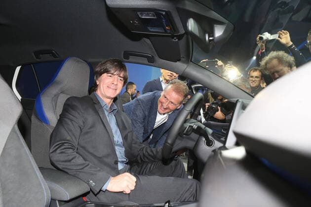 Wolfsburg Lower Saxony Volkswagen, VW, PraÌˆsentation Golf 8, Golf VIII in Wolfsburg, Autostadt, Hafen 1, picture shows national coach Joachim Löw and VW boss Herbert Diess in the new Golf 8