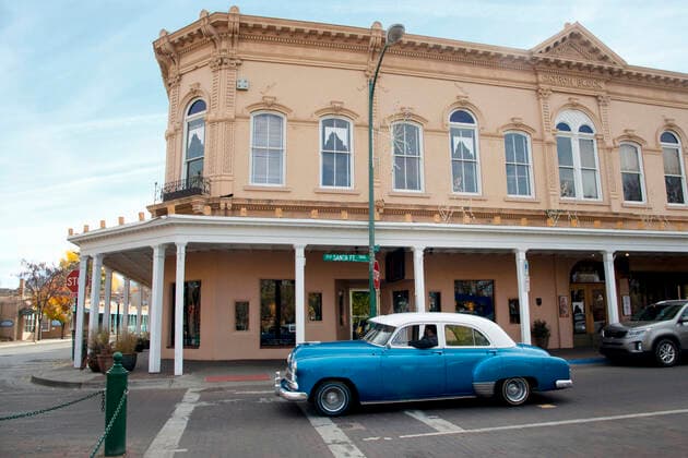 Vintage car on Santa Fe Trail in downtown Santa Fe, New Mexico, United States of America, North America Copyright: ShannaxBaker 1315-117 Editorial Use Only