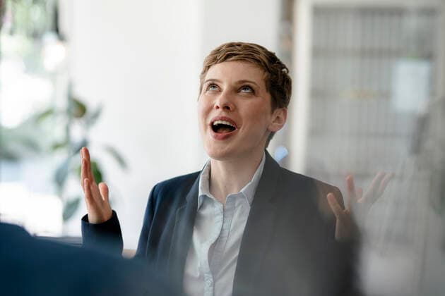 Creative Highlights Symbolfotos Portrait of businesswoman looking up during a conversation a colleague model released Symbolfoto property released  KNSF06767