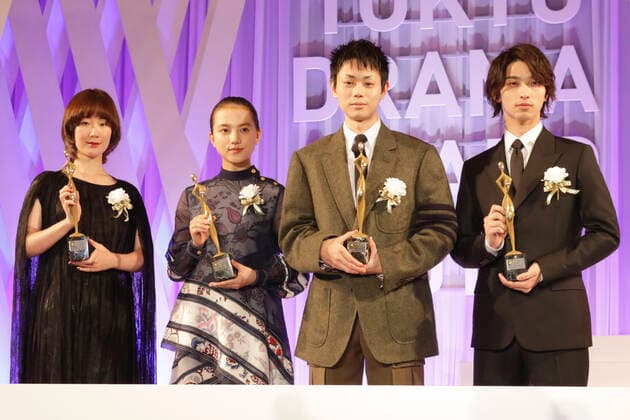 Entertainment Bilder des Tages Japanese actors (L-R) Haru Kuroki, Kaya Kiyohara, Masaki Suda and Ryusei Yokohama attend the award ceremony of the Tokyo Drama Award 2019 in Tokyo, Japan on October 28, 2019.  (115385042)
