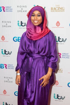 . 28 10 2019. London, United Kingdom. Khadijah Mellah, the first British Muslim woman to win a horserace in the UK at the premiere of Riding A Dream , the film about her in London.  xi-Imagesx IIM-20320-0020