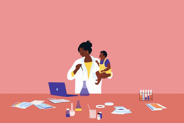 Scientist works in the lab and holds a baby  Copyright: xAlicexMollonx 12750054