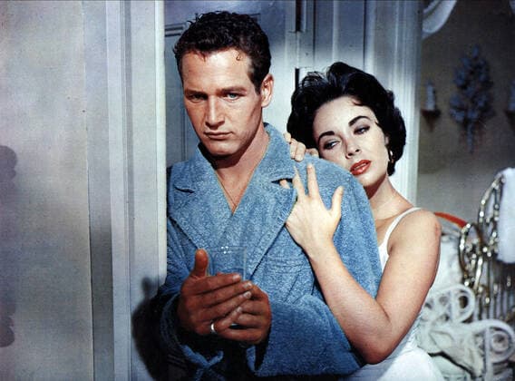 Paul Newman & Elizabeth Taylor Characters: Brick Pollitt, Margaret Maggie the Cat Pollitt Film: Cat On A Hot Tin Roof (USA 1958) Director: Richard Brooks 18 September 1958 CAT ON A HOT TIN ROOF US 1958 PAUL NEWMAN, ELIZABETH TAYLOR  Copyright: MaryxEvansxAFxArchive 12076499 editorial use only