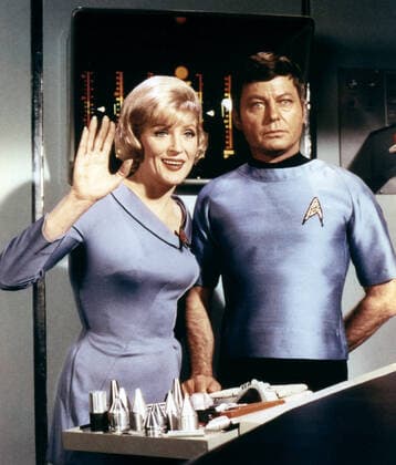 Majel Barrett & Deforest Kelley Characters: Nurse Christine Chapel, Dr. McCoy Television: Star Trek (TV-Serie) Usa 1966-1969, Star Trek: The Original Series Tos 08 September 1966  Copyright: MaryxEvansxAFxArchive 12081084 editorial use only