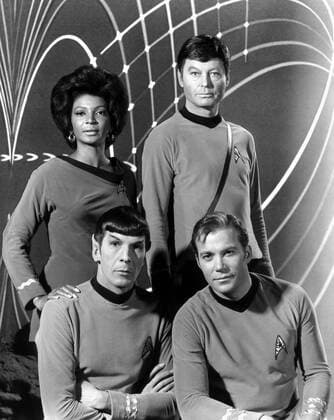 Nichelle Nichols, Leonard Nimoy, Deforest Kelley & William Shatner Characters: Uhura, Mr. Spock, Dr. McCoy, Captain James T. Kirk Television: Star Trek (TV-Serie) Usa 1966-1969, Star Trek: The Original Series Tos 08 September 1966  Copyright: MaryxEvansxAFxArchive 12081086 editorial use only