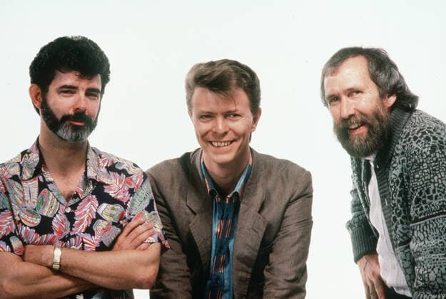 George Lucas, David Bowie & Jim Henson Characters: ,Jareth the Goblin King & Film: Labyrinth (USA UK 1986) Director: Jim Henson 27 June 1986  Copyright: MaryxEvansxAFxArchivexTristarxPictures 12458458 editorial use only