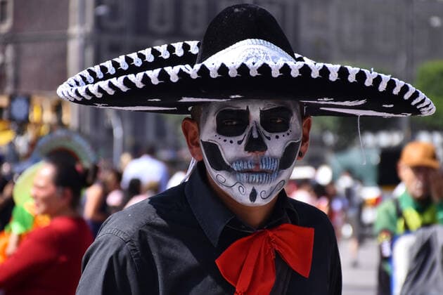 Mega Offering of Dia de Muertos in Mexico MEXICO CITY, MEXICO - NOVEMBER 1: People with the skull-painted face and dressed as charro take part during the mega offering as part of the Dia de Muertos celebration occasion to remember the dead at Zocalo. on November 1, 2019 in Mexico City, Mexico. This year s anniversary is very close to the 500th anniversary of a bloody event: October 18, 1519  Copyright: xCarlosxTischlerx EYE_3558