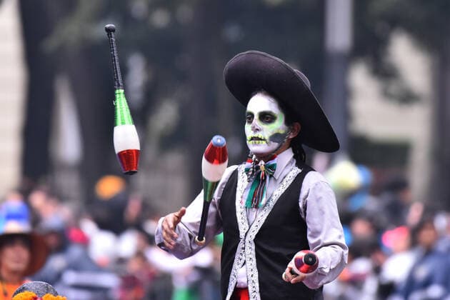 Mega Day of the Dead Parade in Mexico MEXICO CITY, MEXICO - NOVEMBER 2: People take part during the Mega Day of the Dead Parade, more than 2,500 participants including choreographers, visual artists and allegorical cars attended as part of the Dia de Muertos celebrations to celebrate the dead in their day with traditional Mexican celebrations at Reforma Avenue on October 2, 2019 in Mexico City, Mexico  Copyright: xCarlosxTischlerx EYE_6267