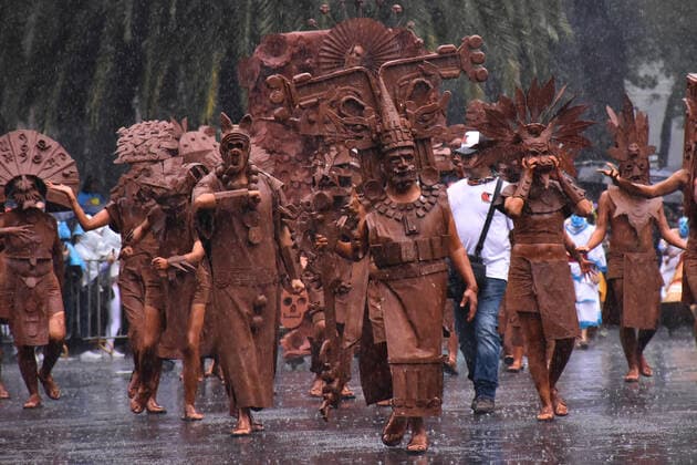 Mega Day of the Dead Parade in Mexico MEXICO CITY, MEXICO - NOVEMBER 2: People take part during the Mega Day of the Dead Parade, more than 2,500 participants including choreographers, visual artists and allegorical cars attended as part of the Dia de Muertos celebrations to celebrate the dead in their day with traditional Mexican celebrations at Reforma Avenue on October 2, 2019 in Mexico City, Mexico  Copyright: xCarlosxTischlerx EYE_4623
