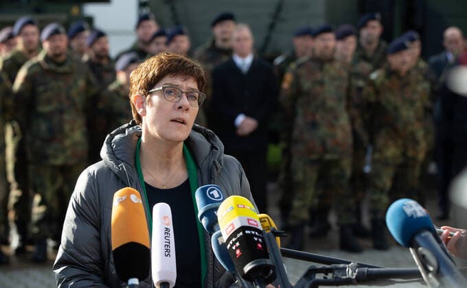 Rheinbach, Germany, 04 11 2019 The Federal Minister of Defence, Annegret Kramp Karrenbauer, visits the military organisation Cyber and Information Space CIR at the Tomburg Barracks