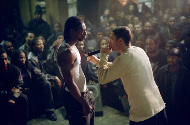 Nashawn Ox Breedlove & Eminem Characters: & Jimmy B-Rabbit Smith Film: 8 Mile (USA DE 2002) Marshall Bruce Mathers Iii Director: Curtis Hanson 08 September 2002  Copyright: MaryxEvansxAFxArchivexUniversal 12588364 editorial use only